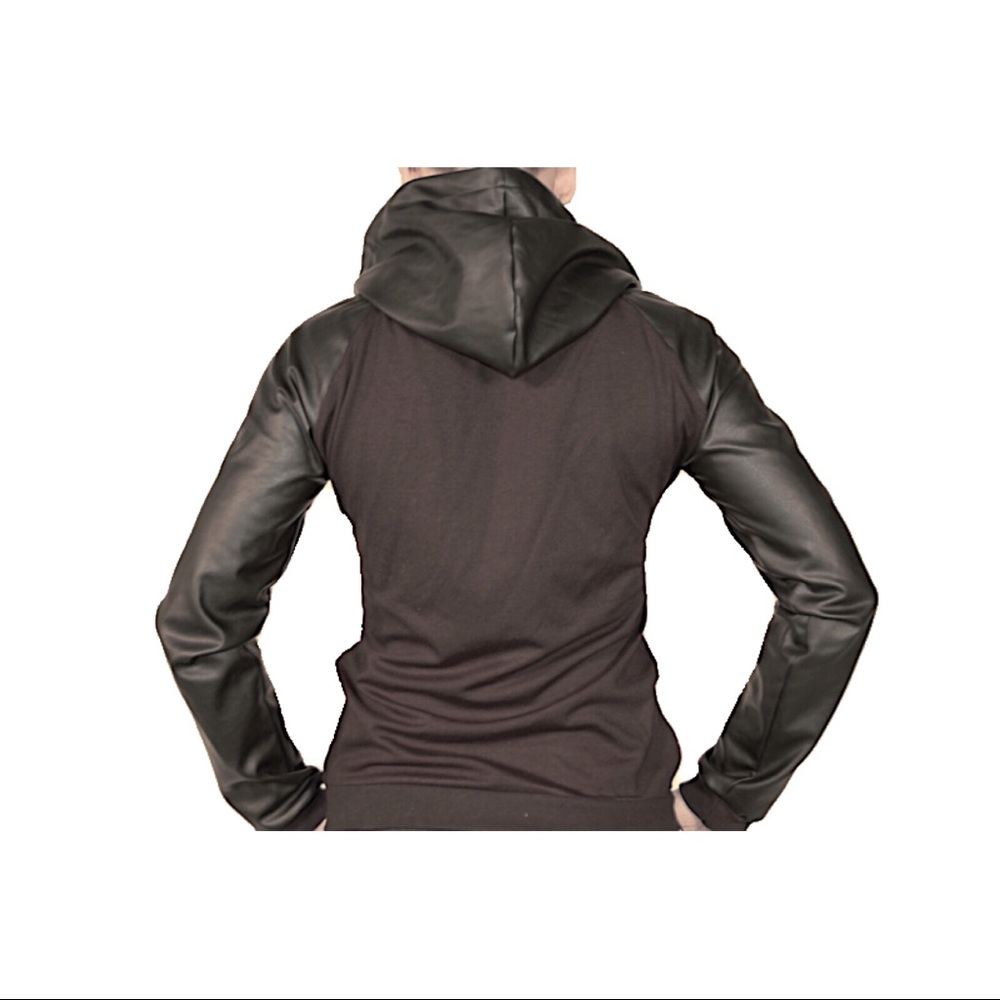 Black Faux Leather Sweatshirt - Picture 6 of 8